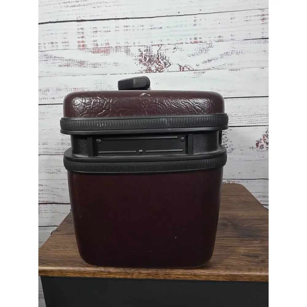 VTG Samsonite Hard Silhouette Brown Faux Leather Locking Luggage w/Mirror Key